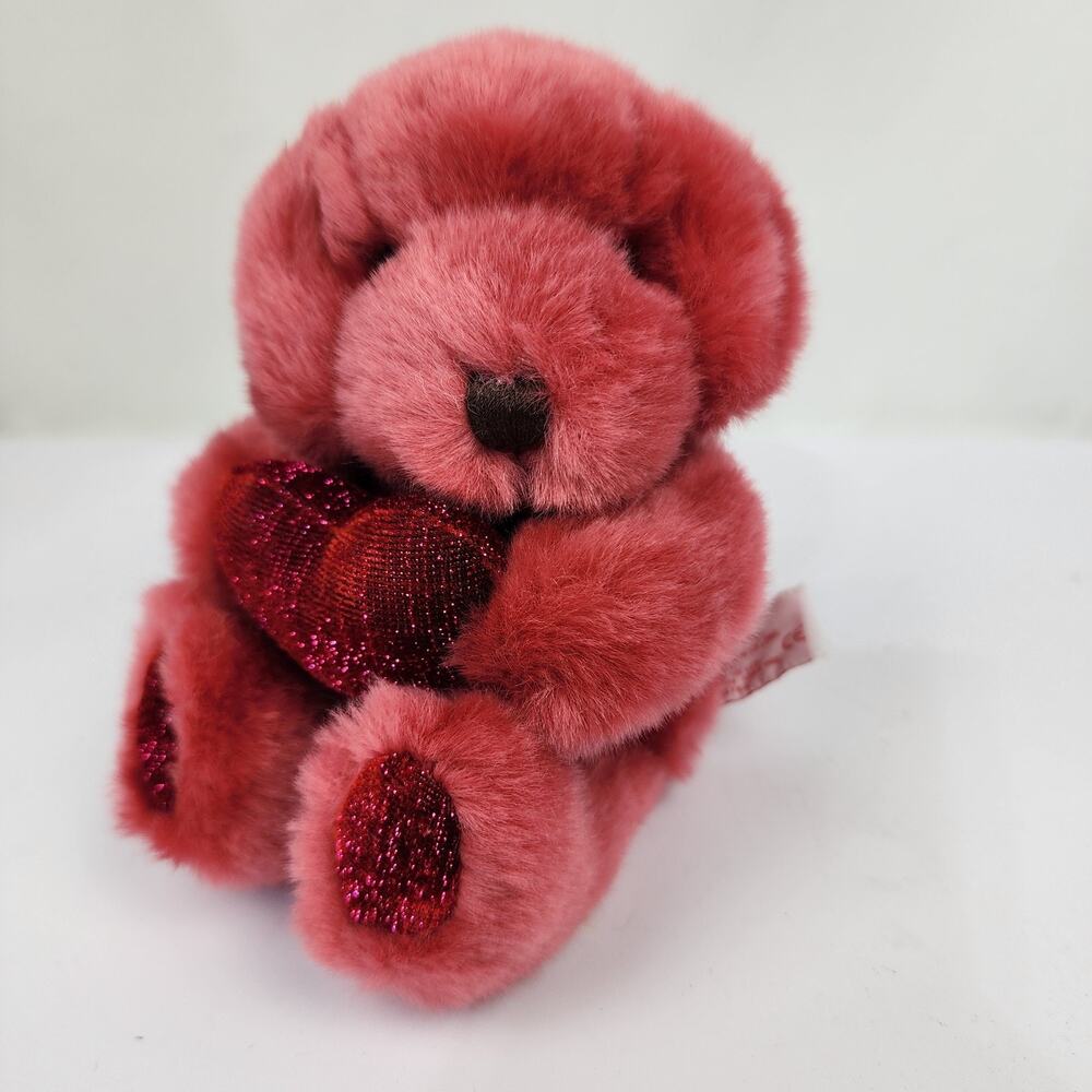 Russ Berrie 6” Puppy Hugger Dog Holding Sparkly Heart Silky Soft Plush Toy